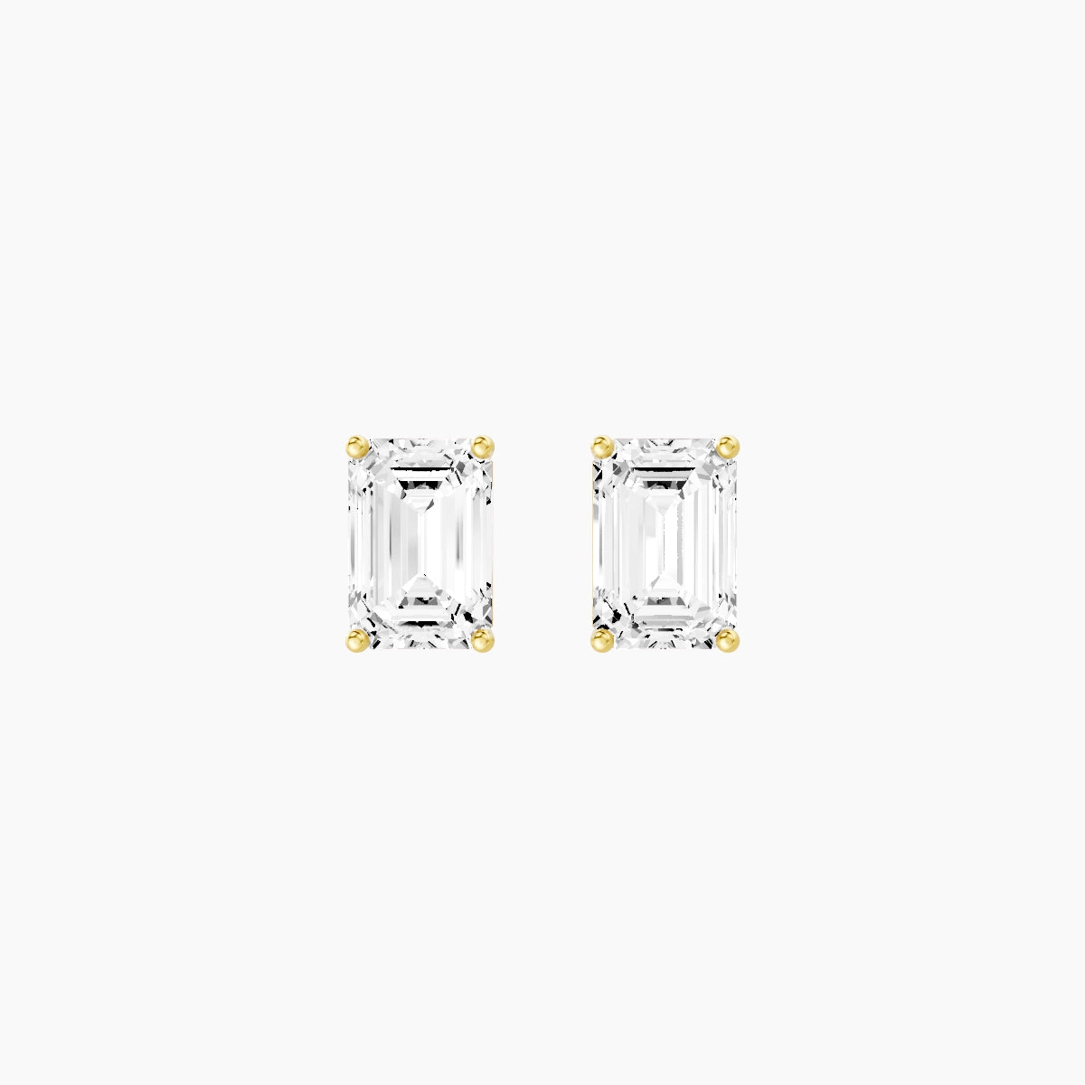 18k Yellow Gold 2ct Emerald White Lab Diamond Stud Earrings