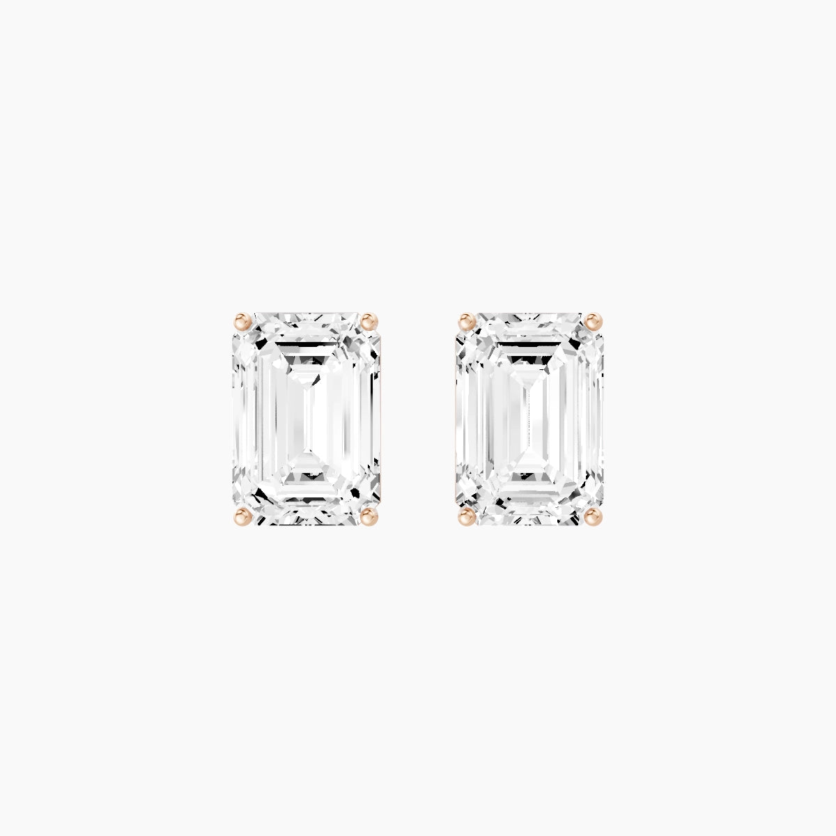 18k Rose Gold 5ct Emerald White Lab Diamond Stud Earrings