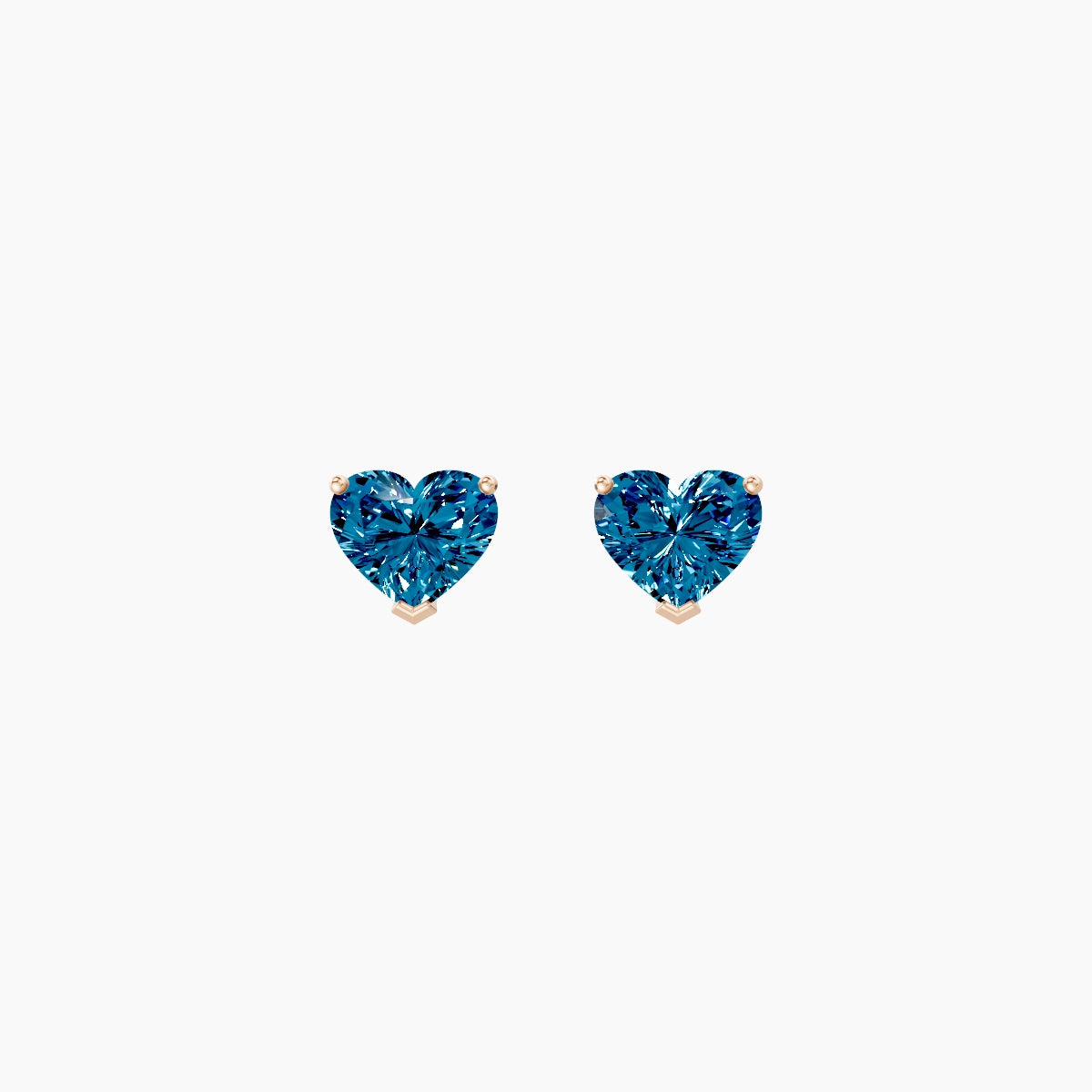 18k Rose Gold 1ct Heart Blue Lab Diamond Stud Earrings