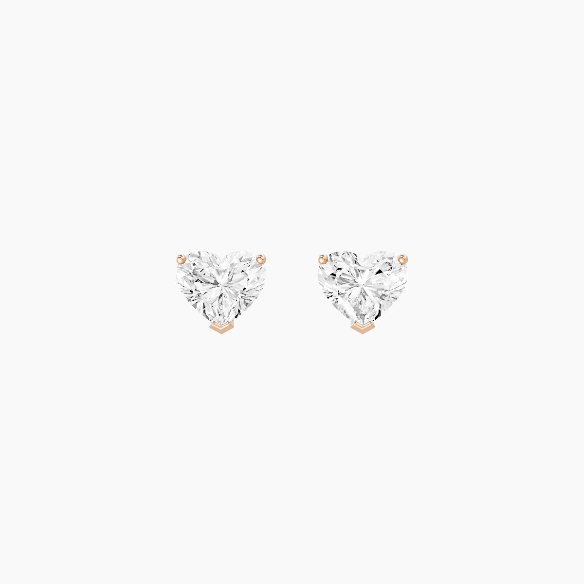 18k Rose Gold 1ct Heart White Lab Diamond Stud Earrings