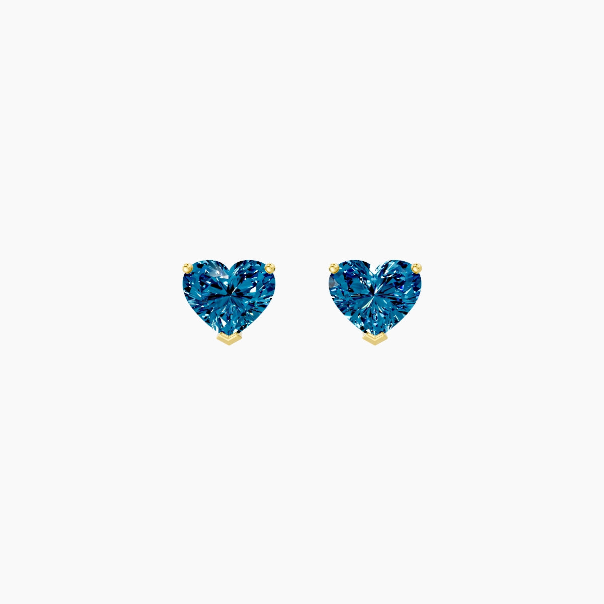 18k Yellow Gold 1ct Heart Blue Lab Diamond Stud Earrings