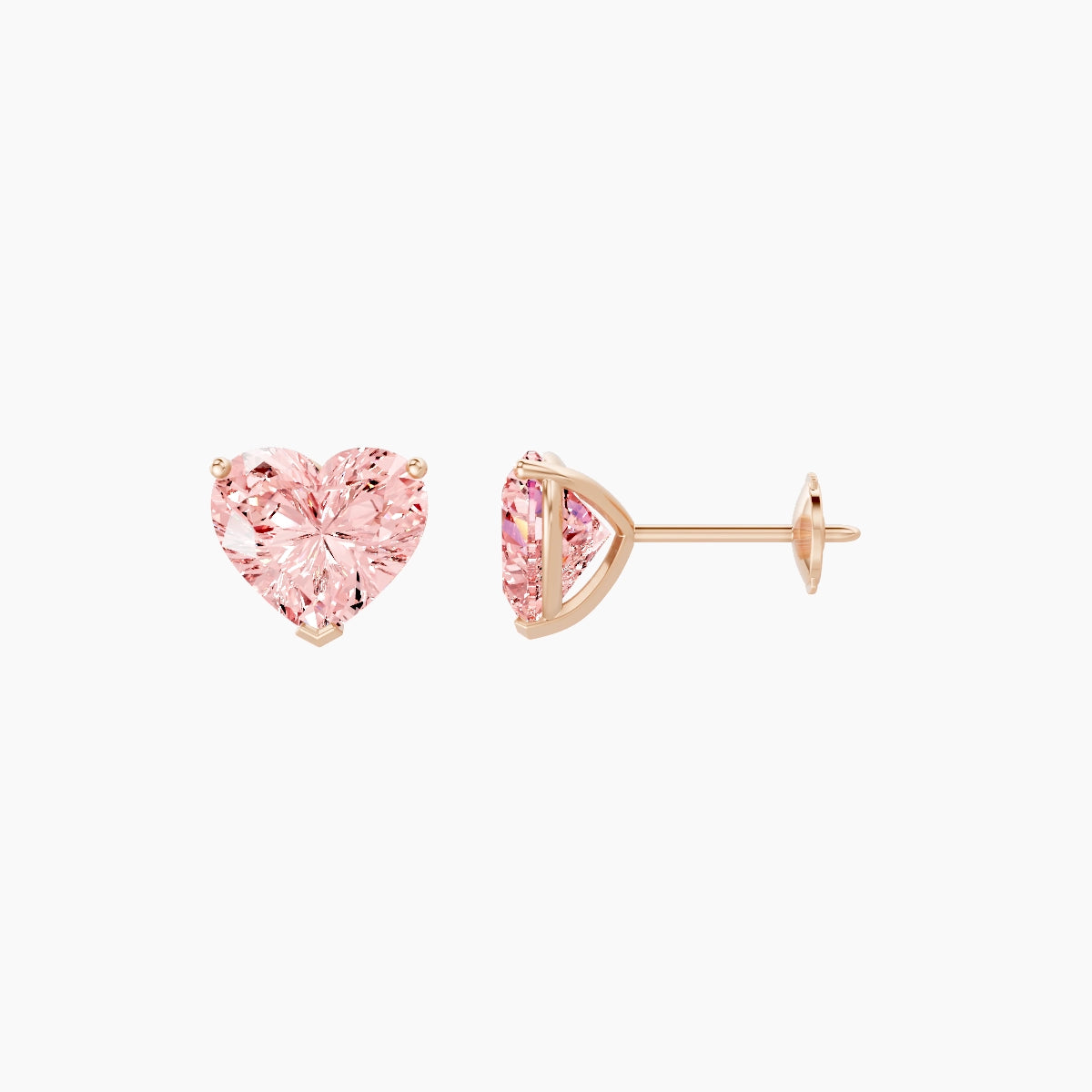 18k Rose Gold 2ct Heart Pink Lab Diamond Stud Earrings