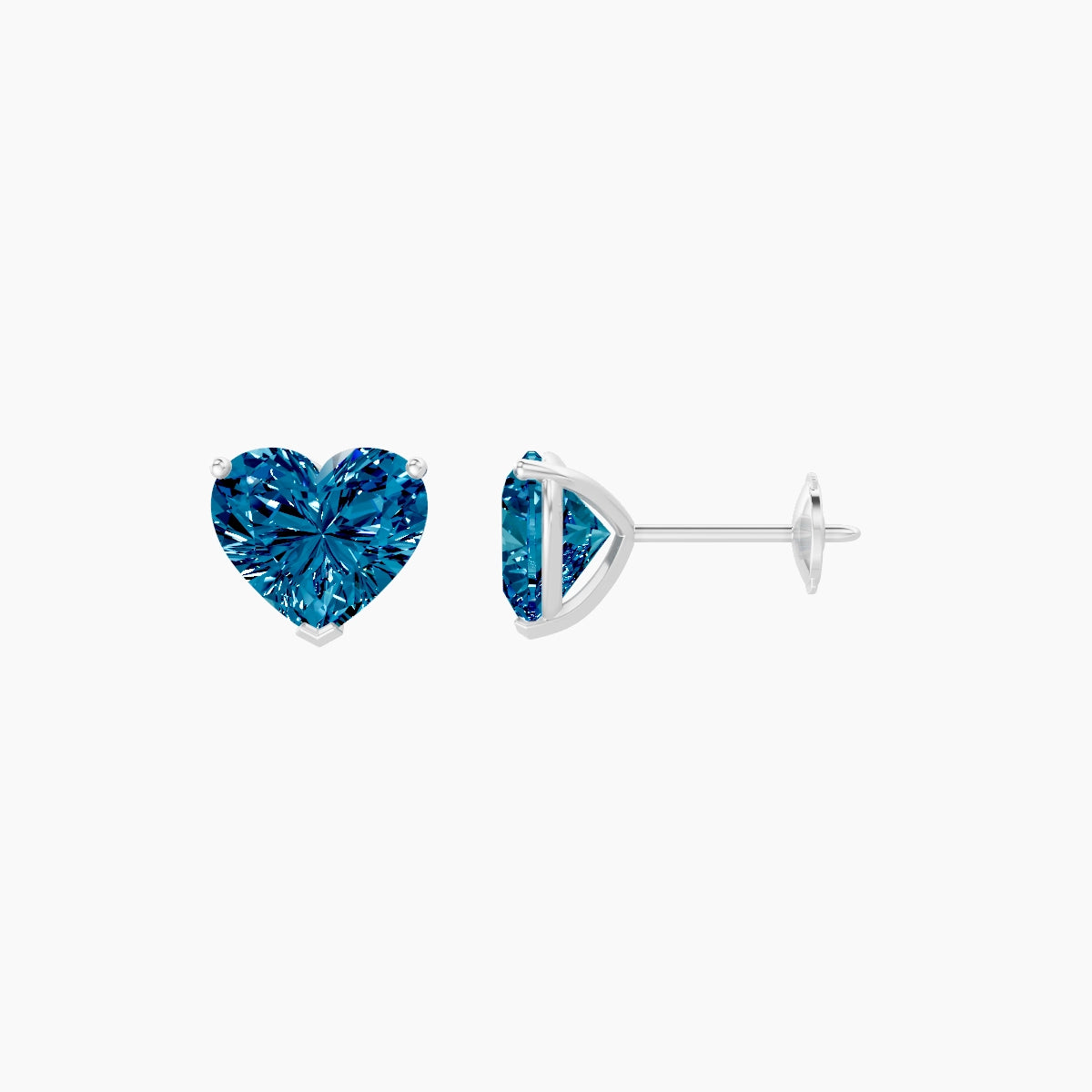 18k White Gold 2ct Heart Blue Lab Diamond Stud Earrings