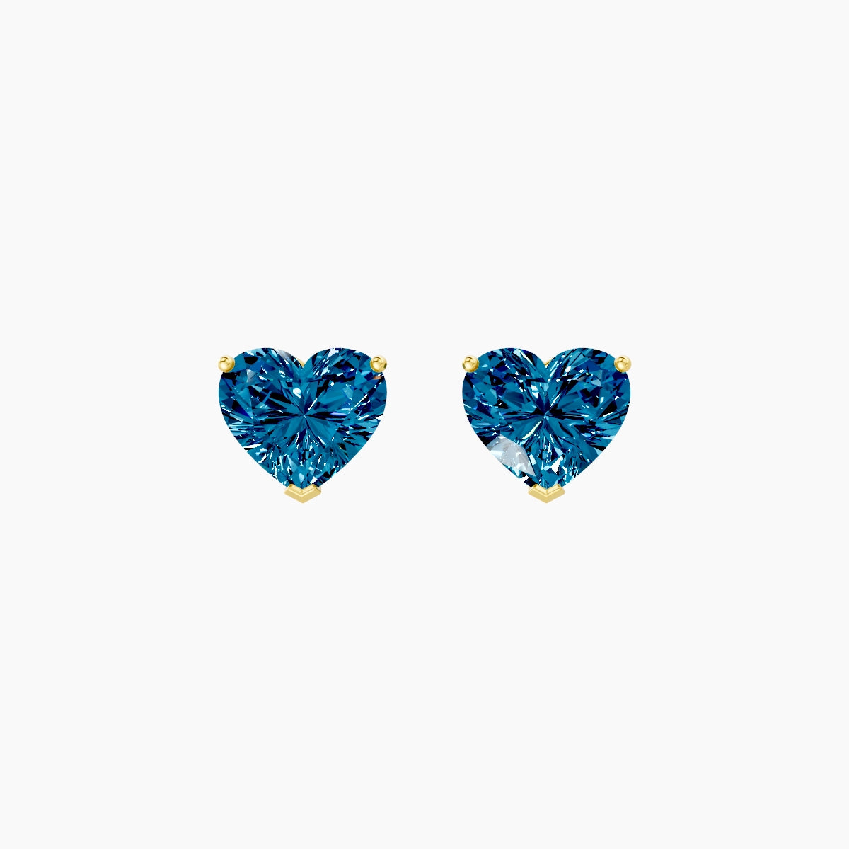 18k Yellow Gold 2ct Heart Blue Lab Diamond Stud Earrings