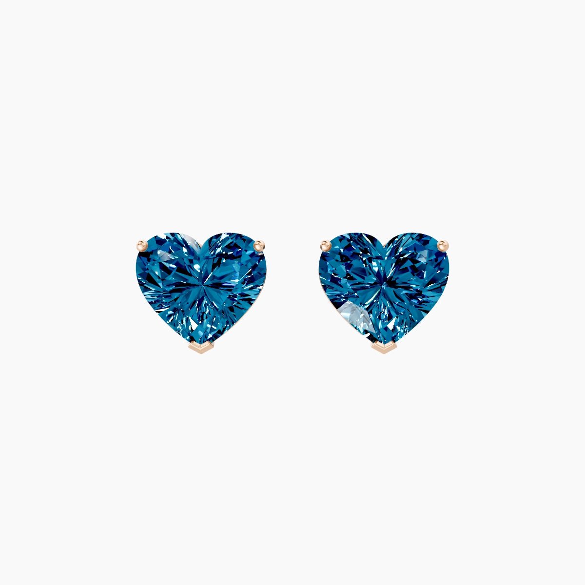 18k Rose Gold 3ct Heart Blue Lab Diamond Stud Earrings