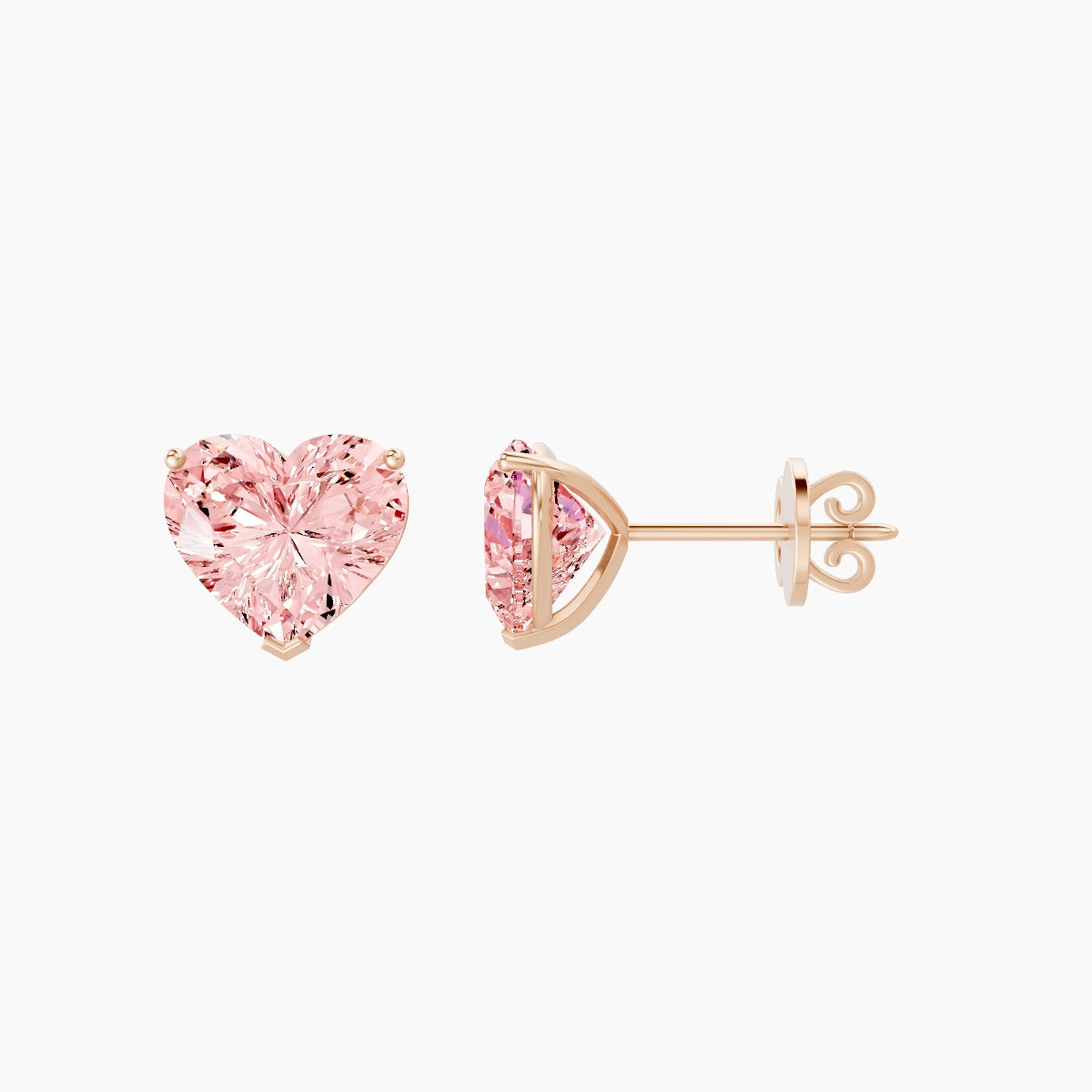 18k Rose Gold 3ct Heart Pink Lab Diamond Stud Earrings