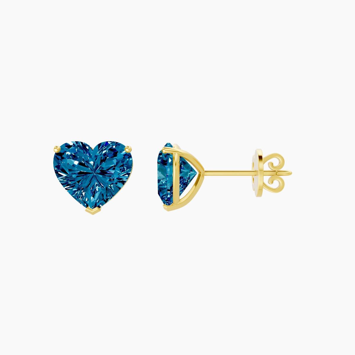 18k Yellow Gold 3ct Heart Blue Lab Diamond Stud Earrings