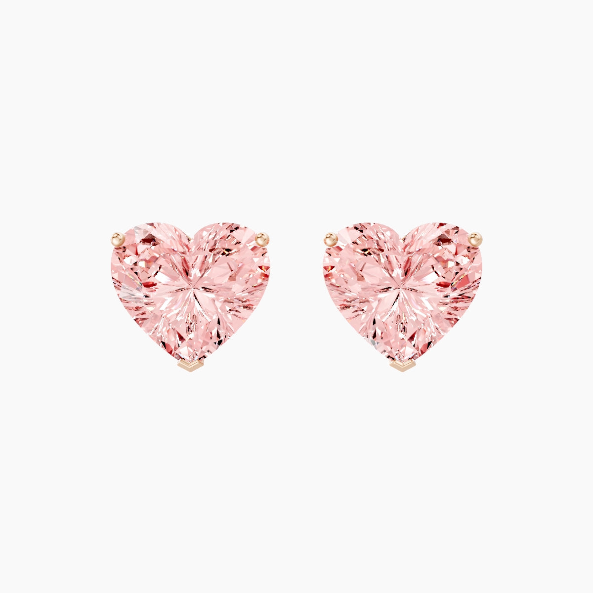 18k Rose Gold 5ct Heart Pink Lab Diamond Stud Earrings