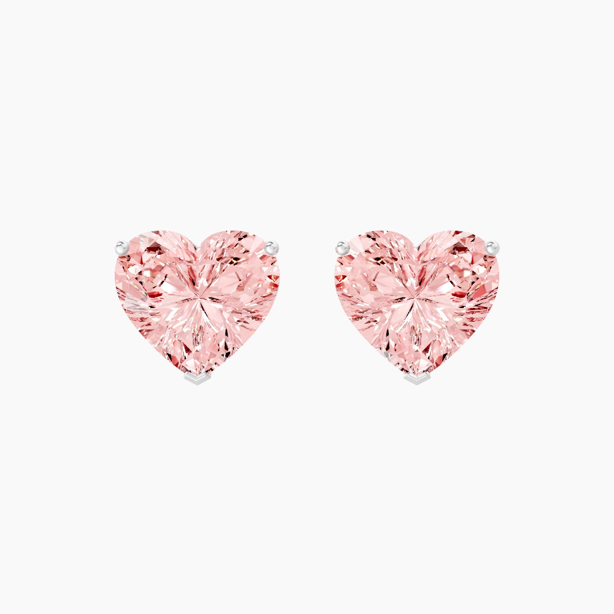 18k White Gold 5ct Heart Pink Lab Diamond Stud Earrings