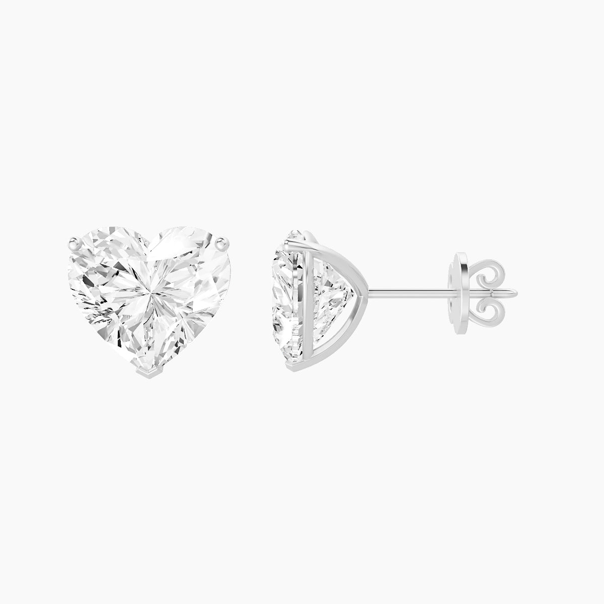 18k White Gold 5ct Heart White Lab Diamond Stud Earrings