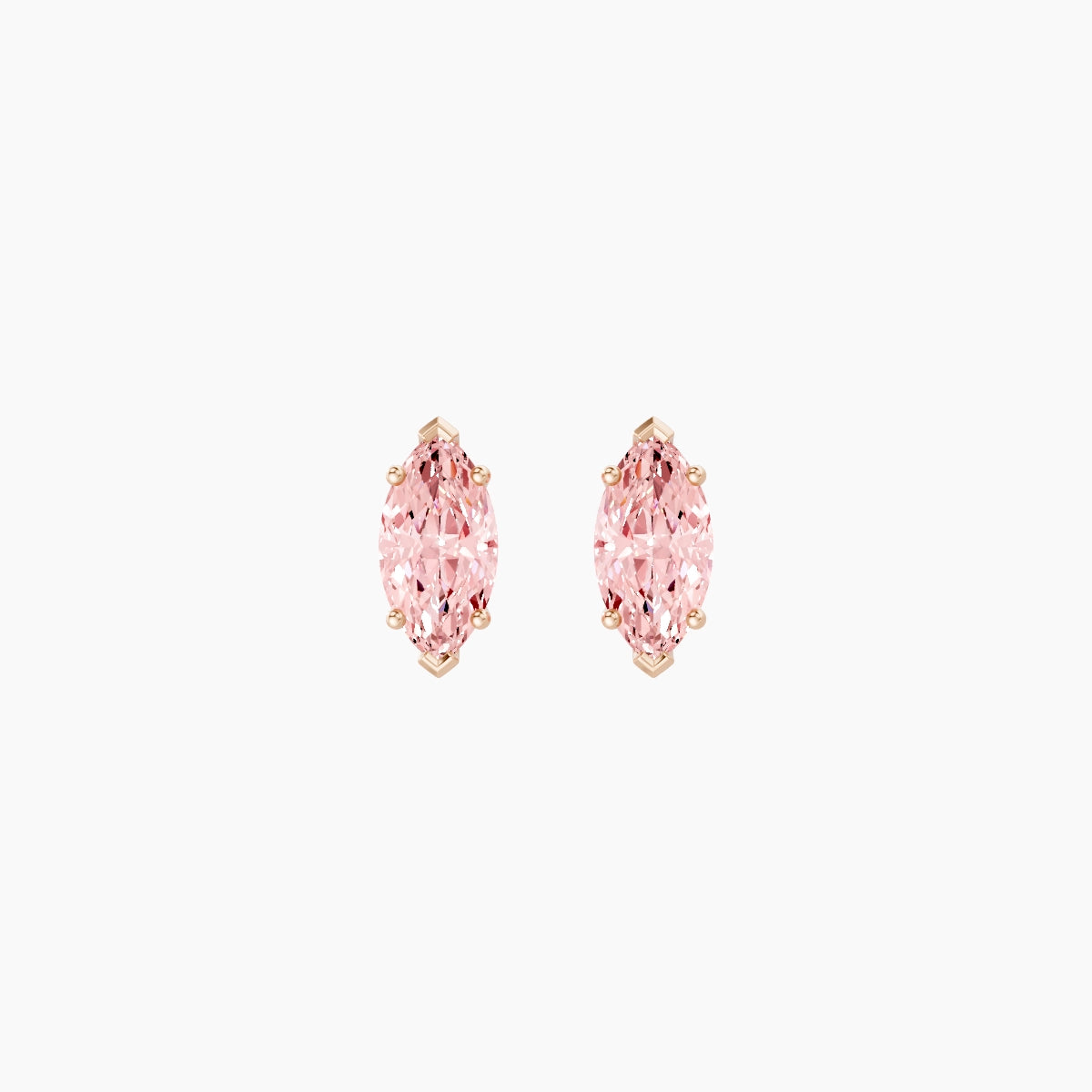 18k Rose Gold 1ct Marquise Pink Lab Diamond Stud Earrings