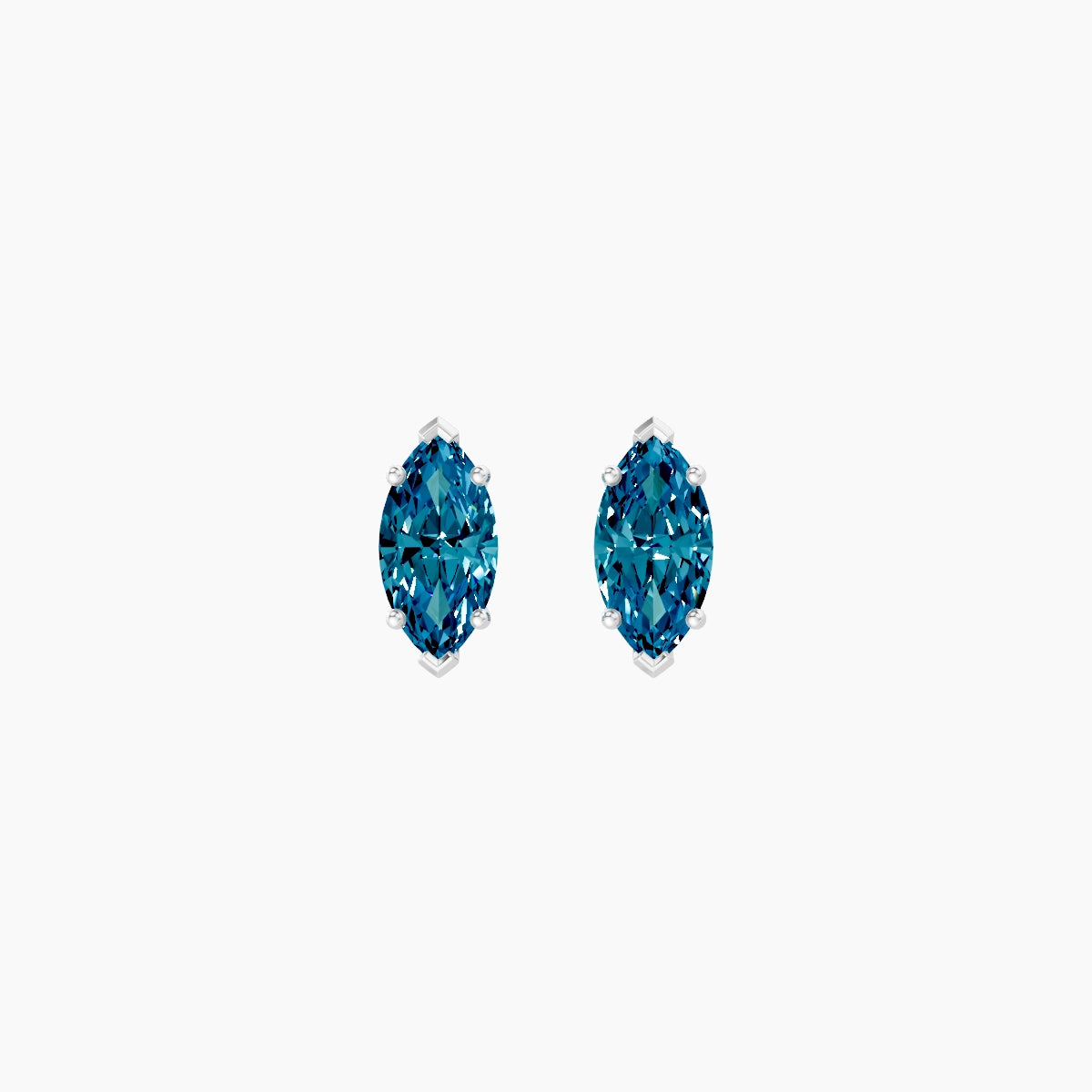 18k White Gold 1ct Marquise Blue Lab Diamond Stud Earrings