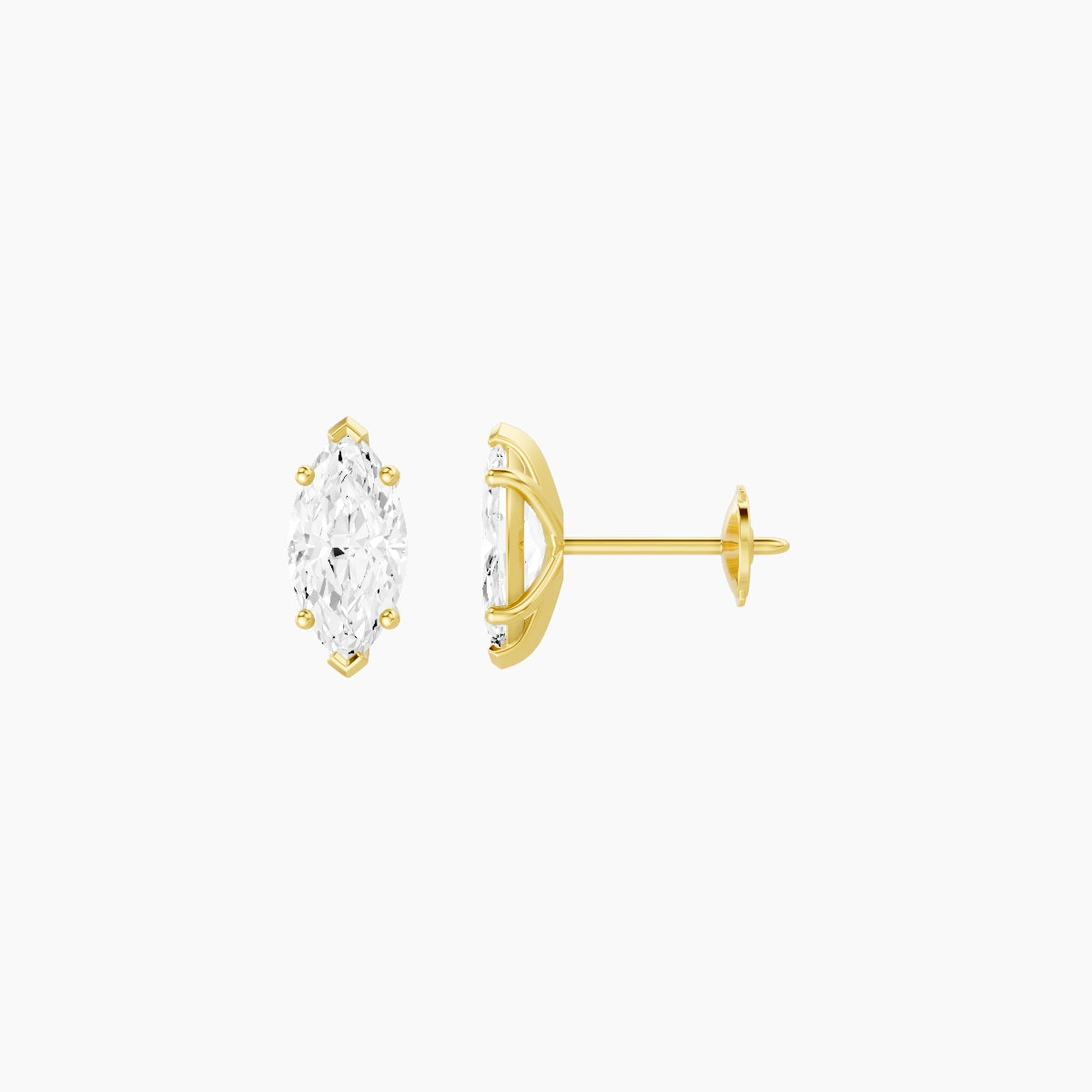 18k Yellow Gold 1ct Marquise White Lab Diamond Stud Earrings