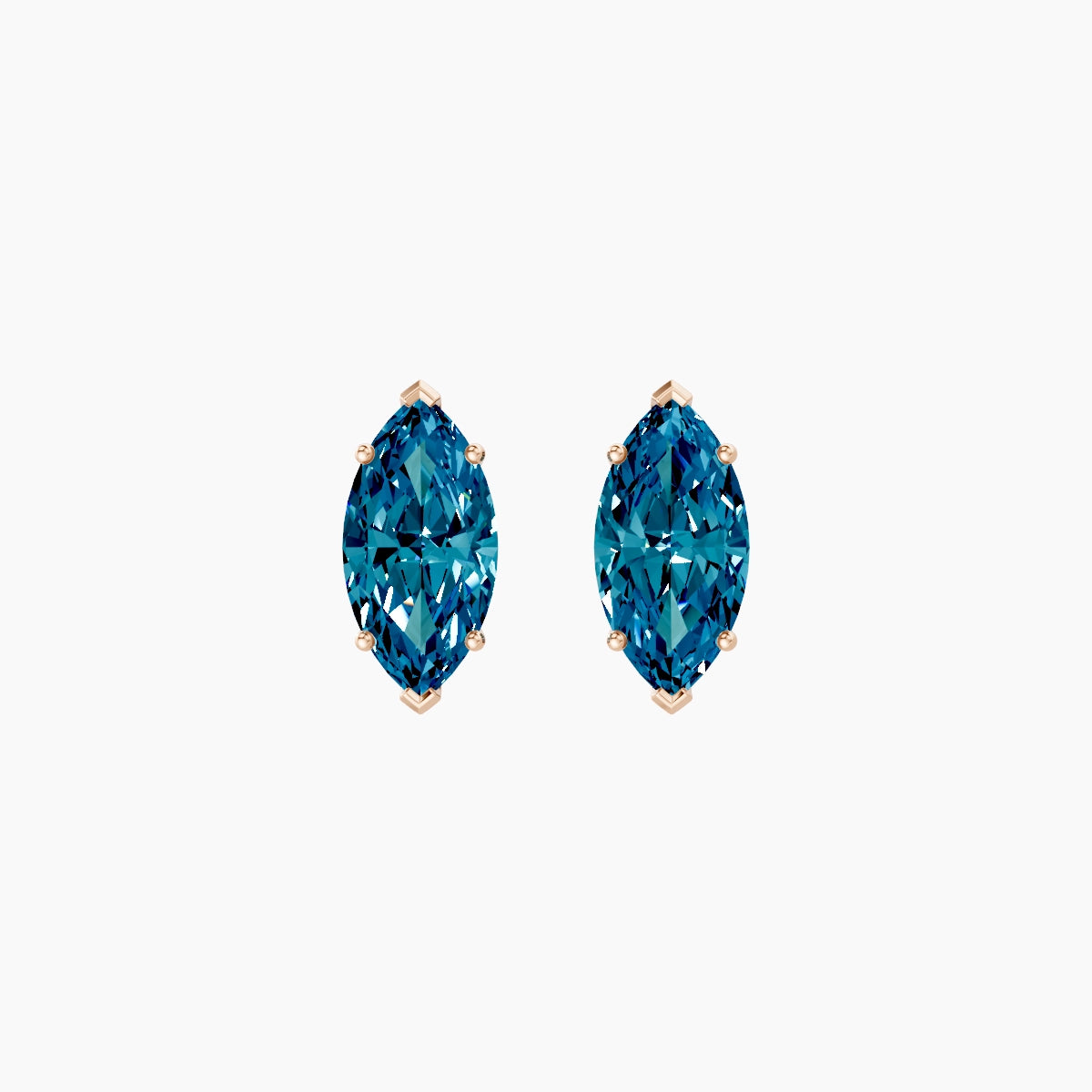 18k Rose Gold 2ct Marquise Blue Lab Diamond Stud Earrings