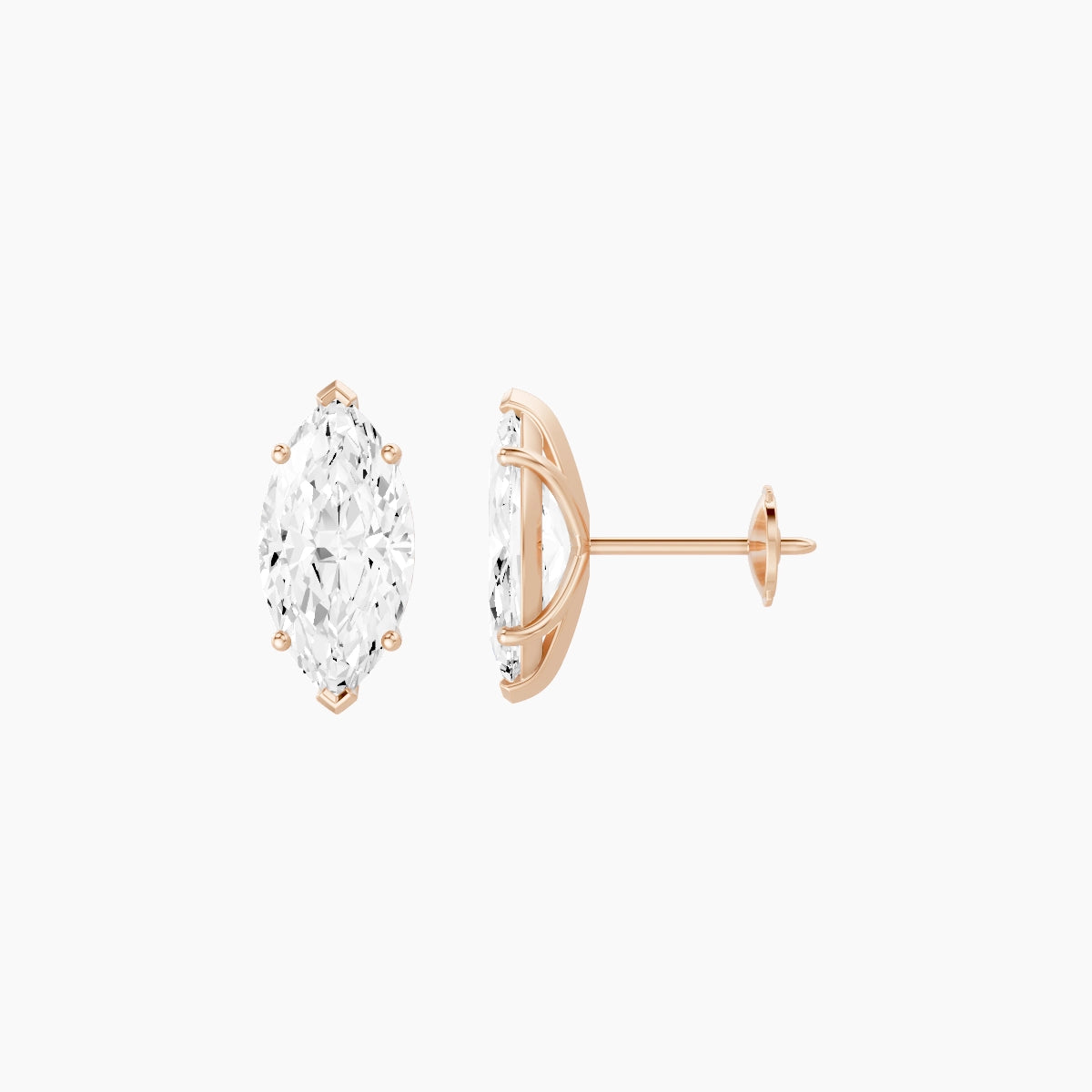 18k Rose Gold 2ct Marquise White Lab Diamond Stud Earrings