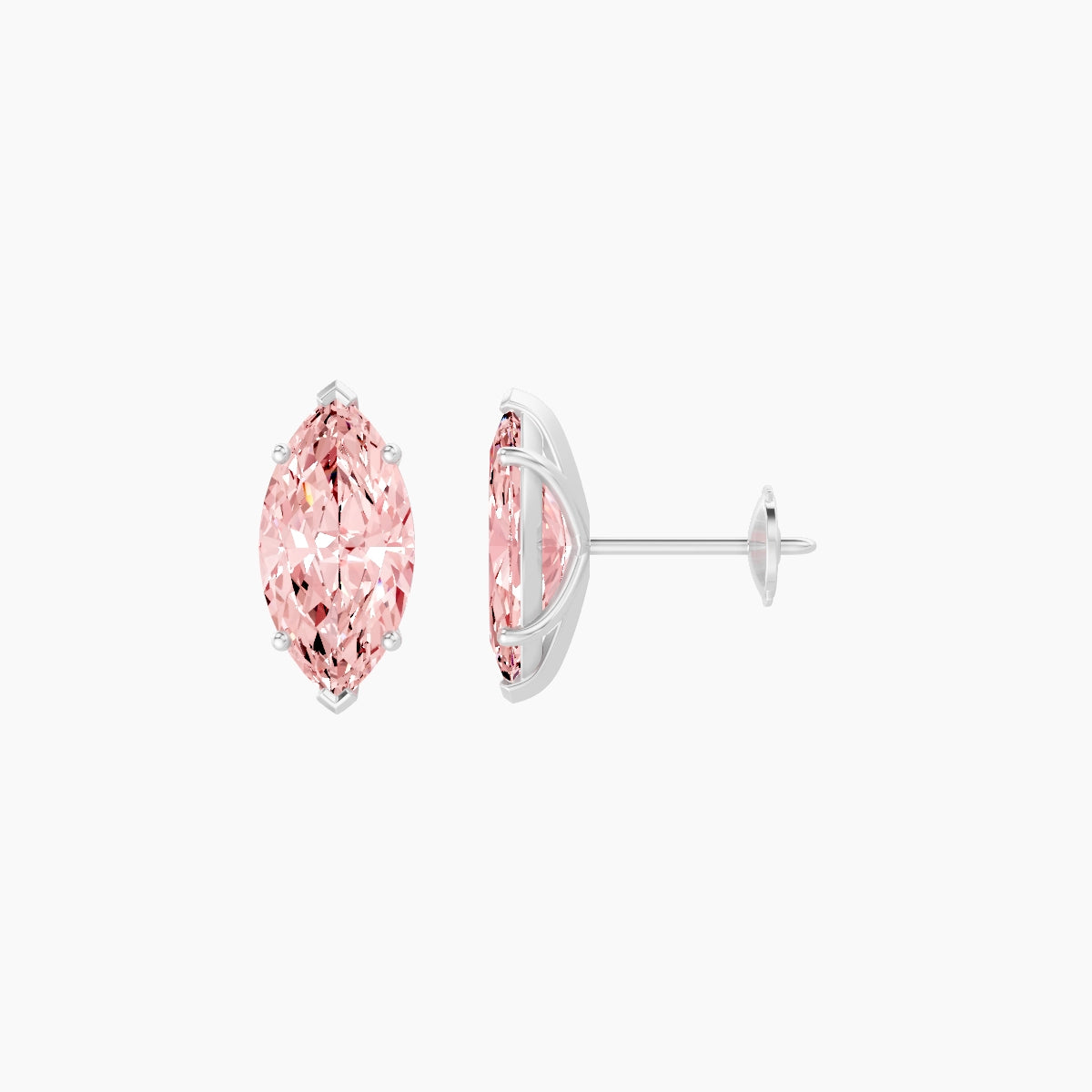 18k White Gold 2ct Marquise Pink Lab Diamond Stud Earrings