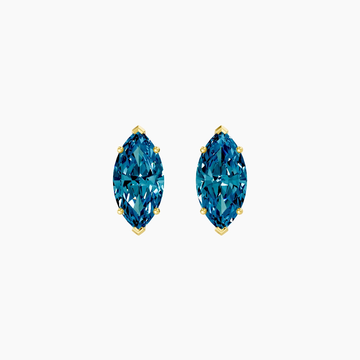 18k Yellow Gold 2ct Marquise Blue Lab Diamond Stud Earrings