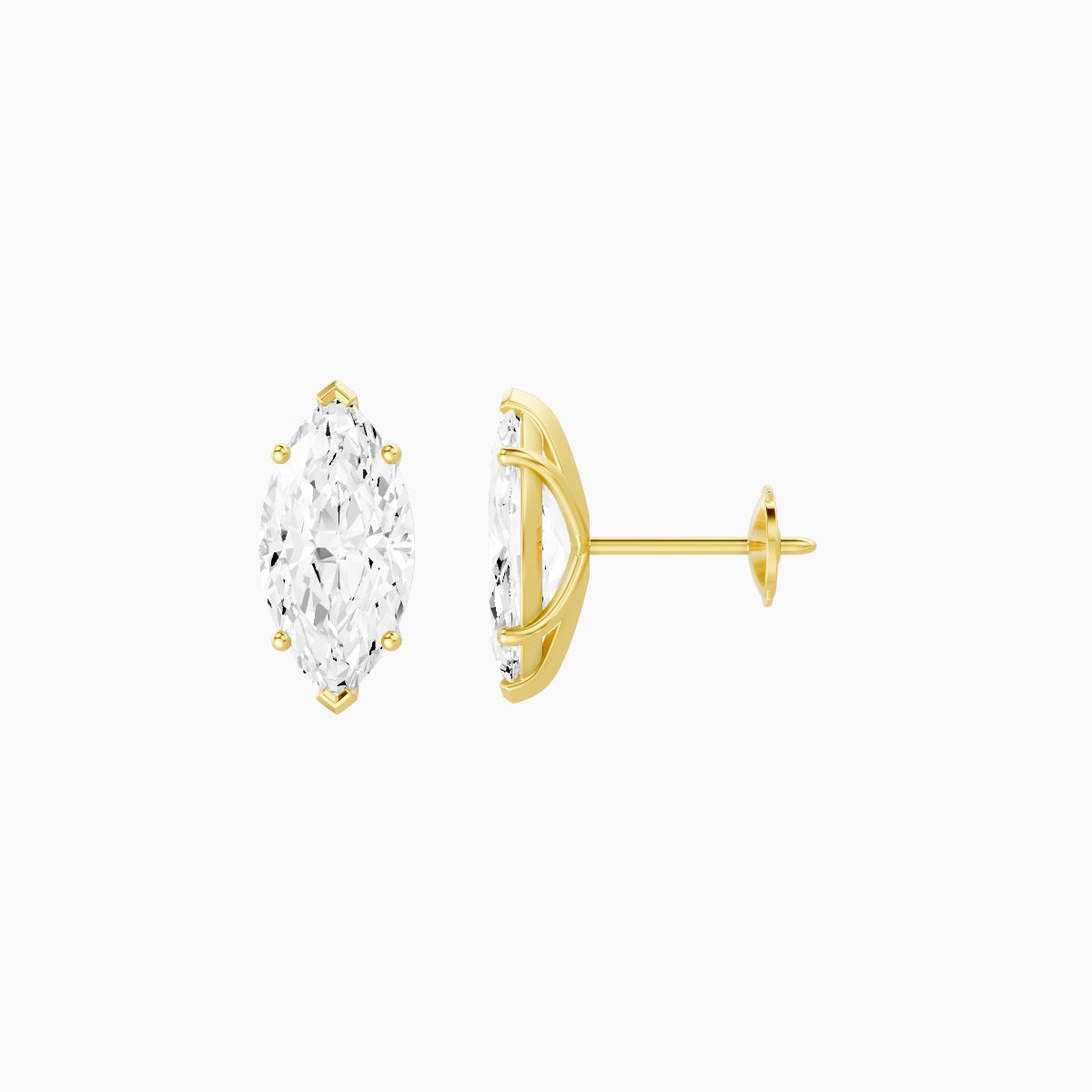 18k Yellow Gold 2ct Marquise White Lab Diamond Stud Earrings