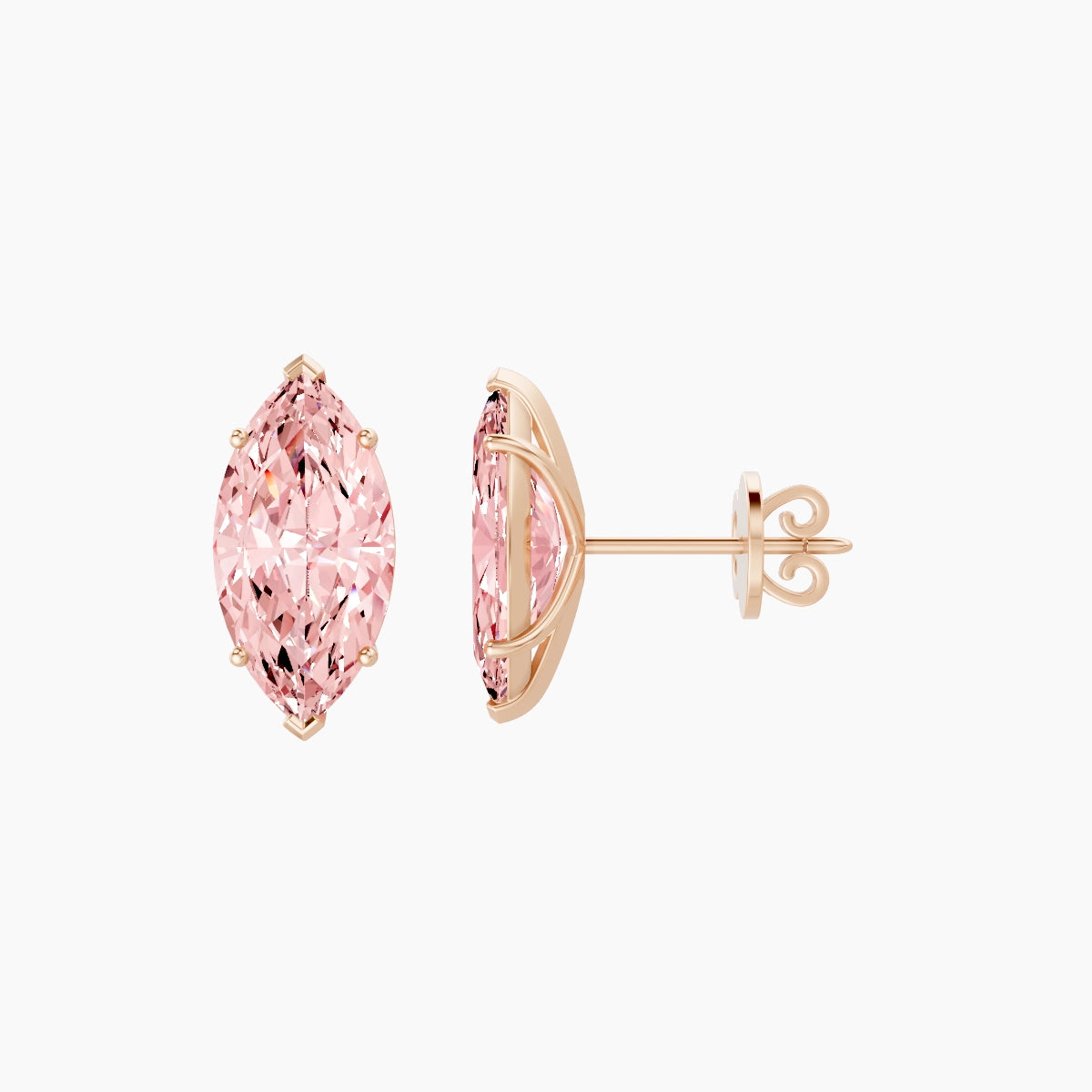 18k Rose Gold 3ct Marquise Pink Lab Diamond Stud Earrings