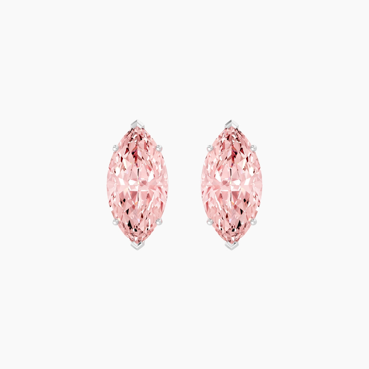 18k White Gold 3ct Marquise Pink Lab Diamond Stud Earrings