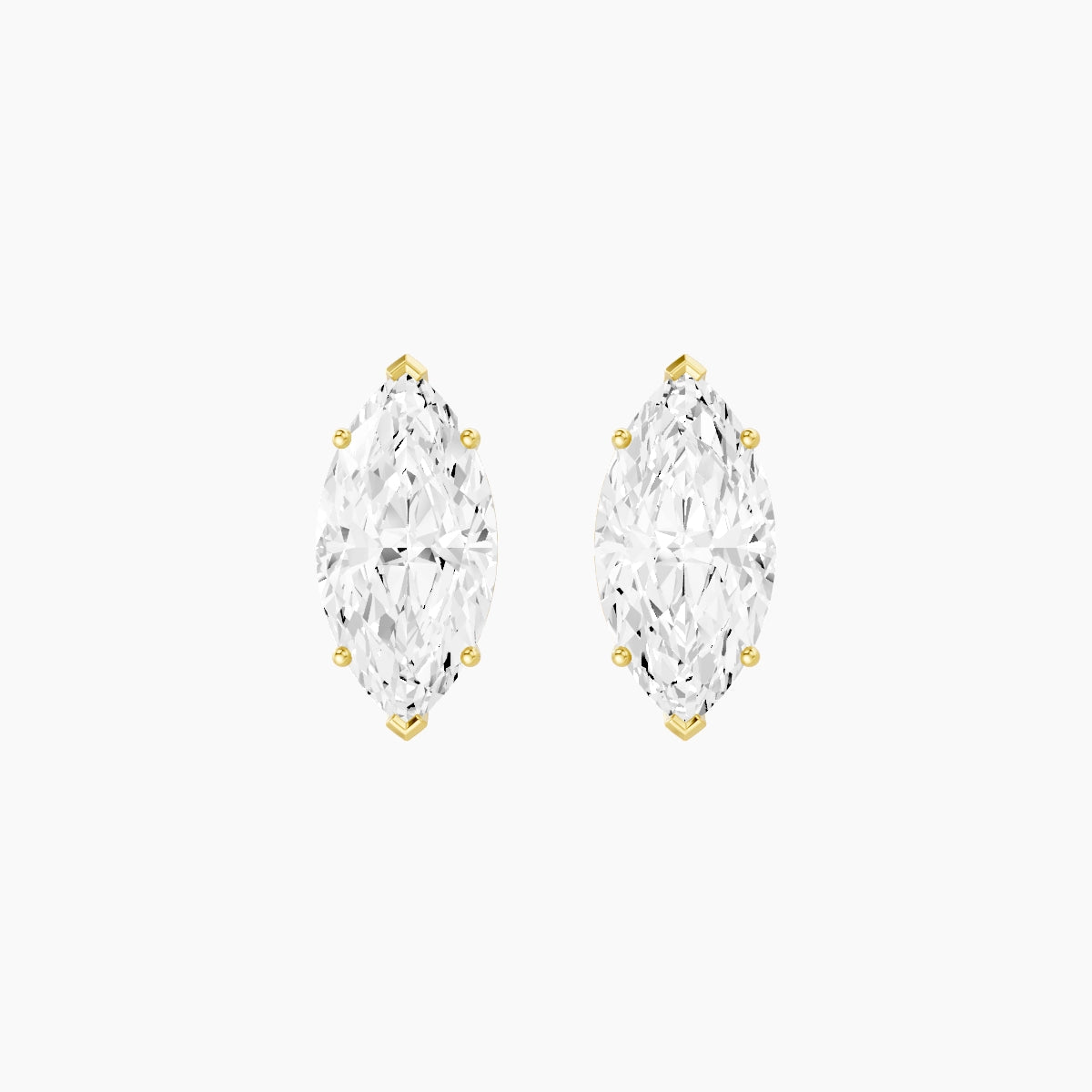 18k Yellow Gold 3ct Marquise White Lab Diamond Stud Earrings