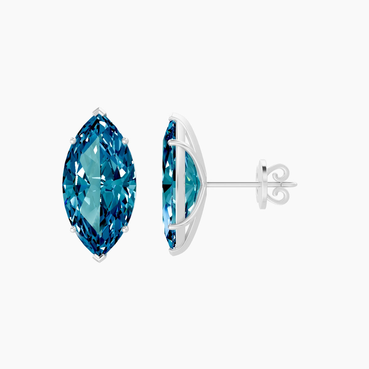 18k White Gold 5ct Marquise Blue Lab Diamond Stud Earrings