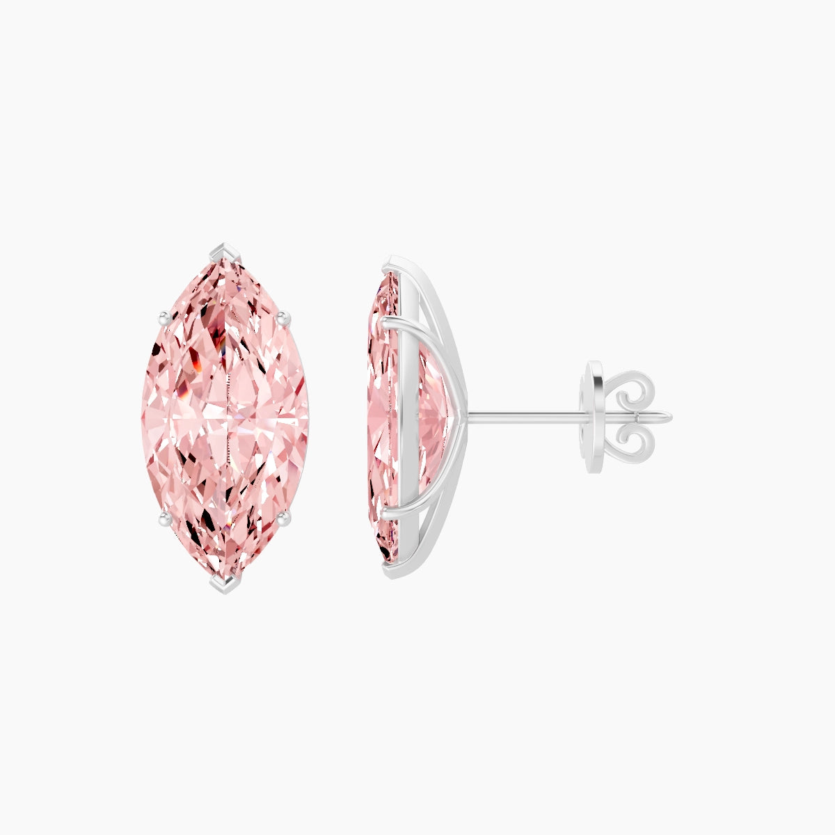18k White Gold 5ct Marquise Pink Lab Diamond Stud Earrings