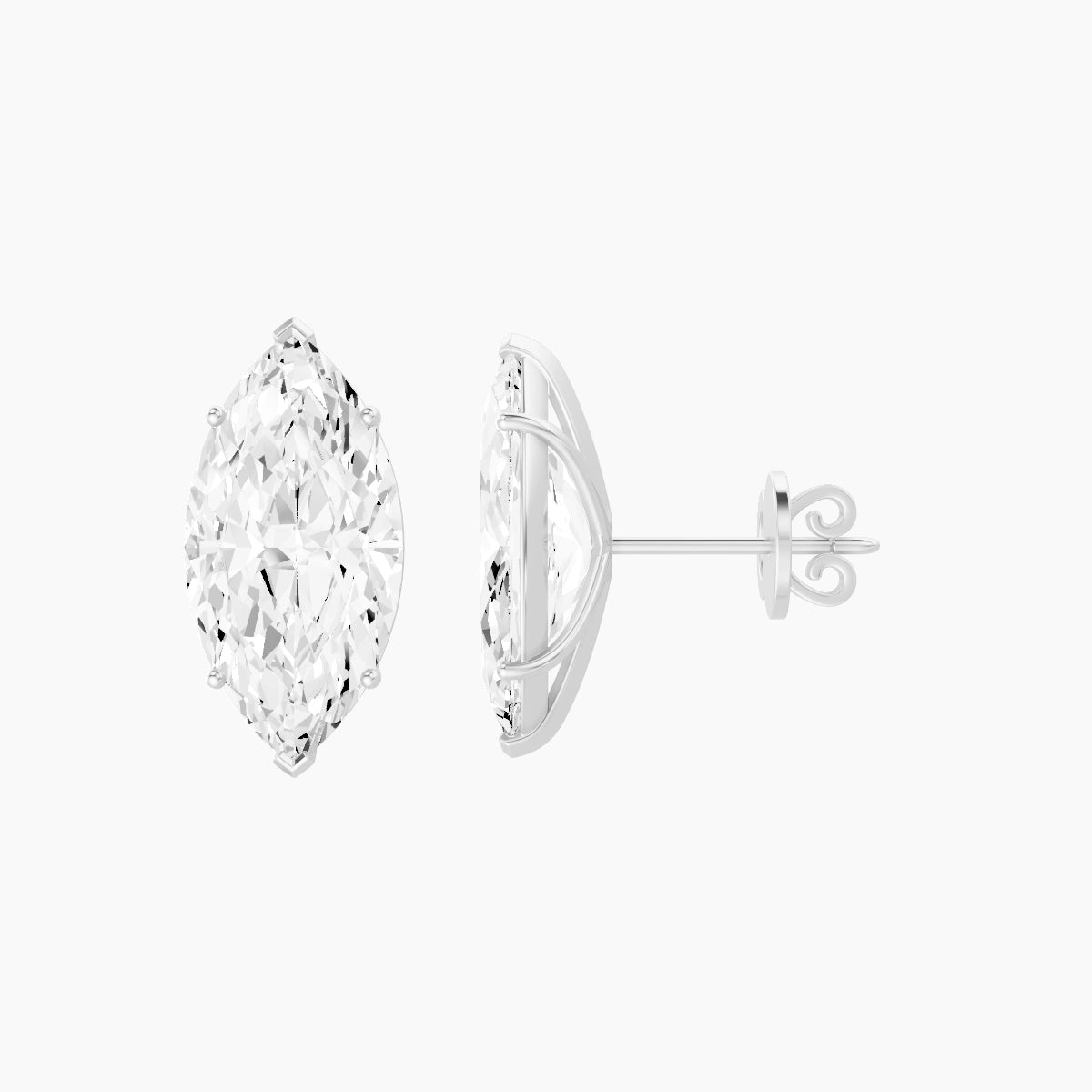 18k White Gold 5ct Marquise White Lab Diamond Stud Earrings