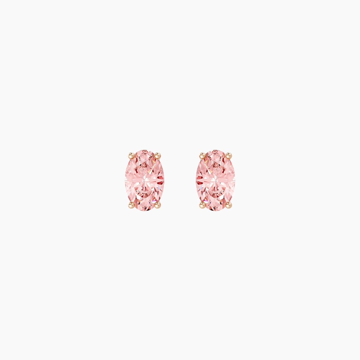 18k Rose Gold 1ct Oval Pink Lab Diamond Stud Earrings