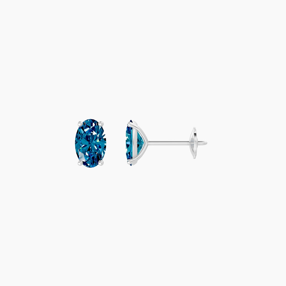 18k White Gold 1ct Oval Blue Lab Diamond Stud Earrings