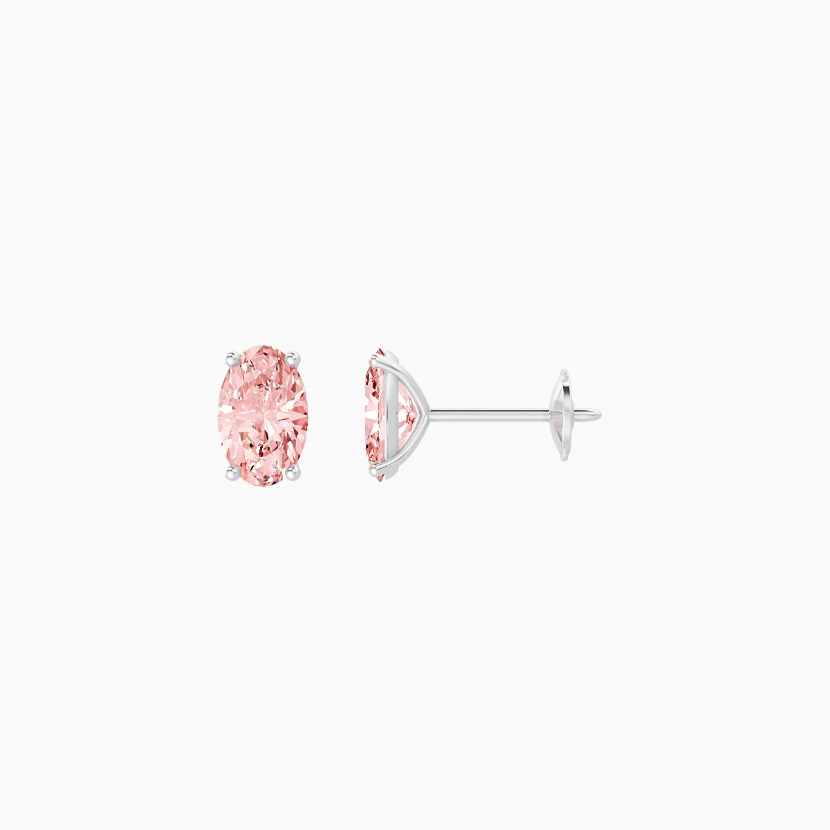 18k White Gold 1ct Oval Pink Lab Diamond Stud Earrings