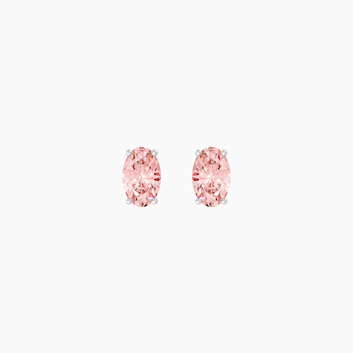 18k White Gold 1ct Oval Pink Lab Diamond Stud Earrings