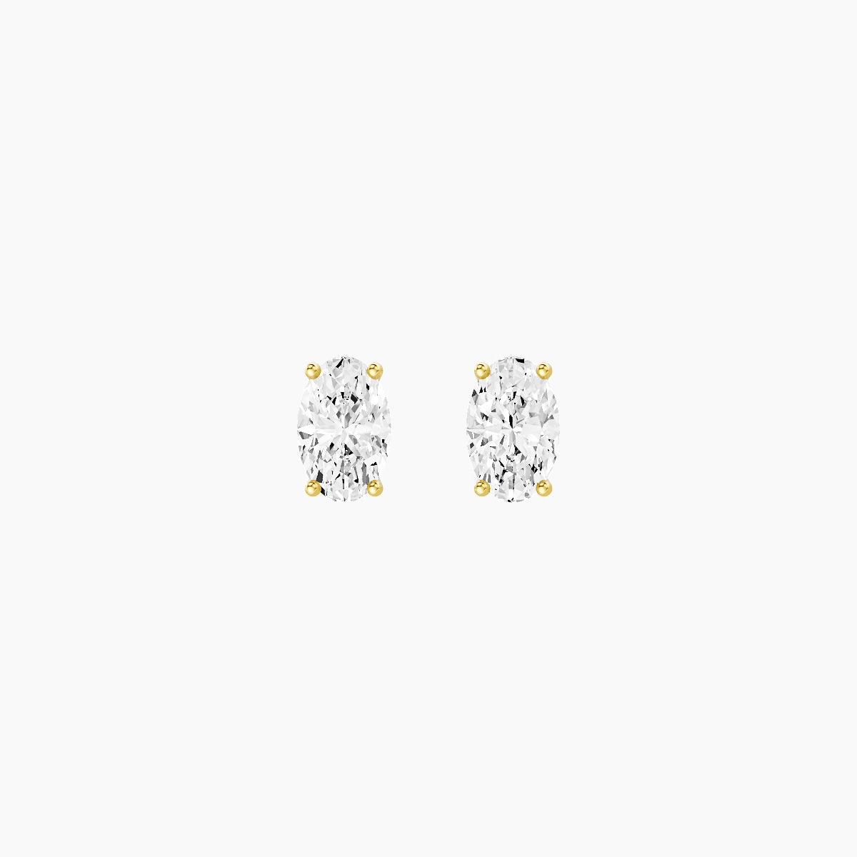 18k Yellow Gold 1ct Oval White Lab Diamond Stud Earrings