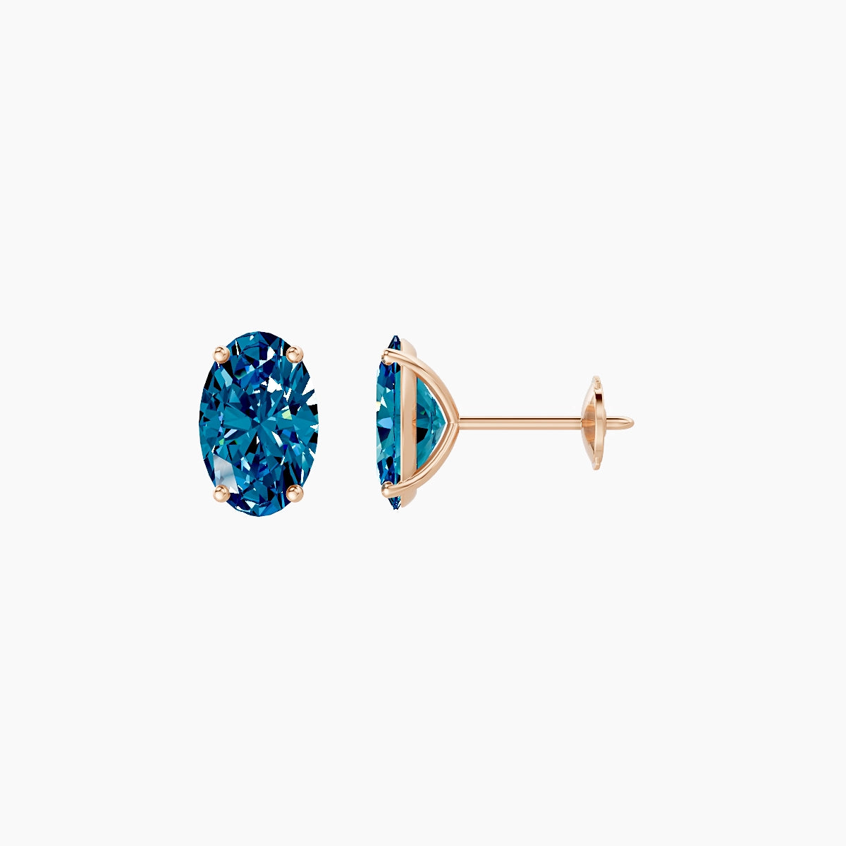 18k Rose Gold 2ct Oval Blue Lab Diamond Stud Earrings