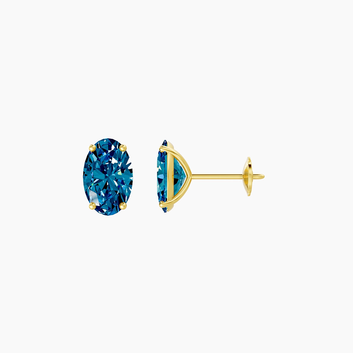 18k Yellow Gold 2ct Oval Blue Lab Diamond Stud Earrings