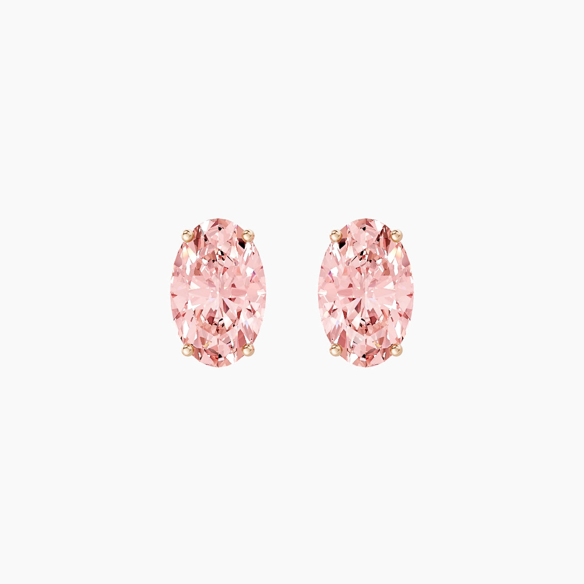 18k Rose Gold 3ct Oval Pink Lab Diamond Stud Earrings