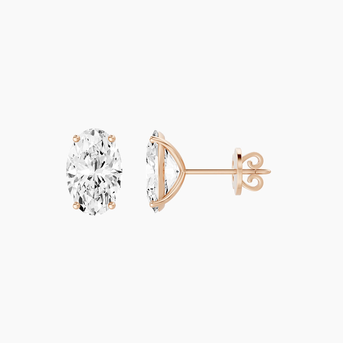 18k Rose Gold 3ct Oval White Lab Diamond Stud Earrings