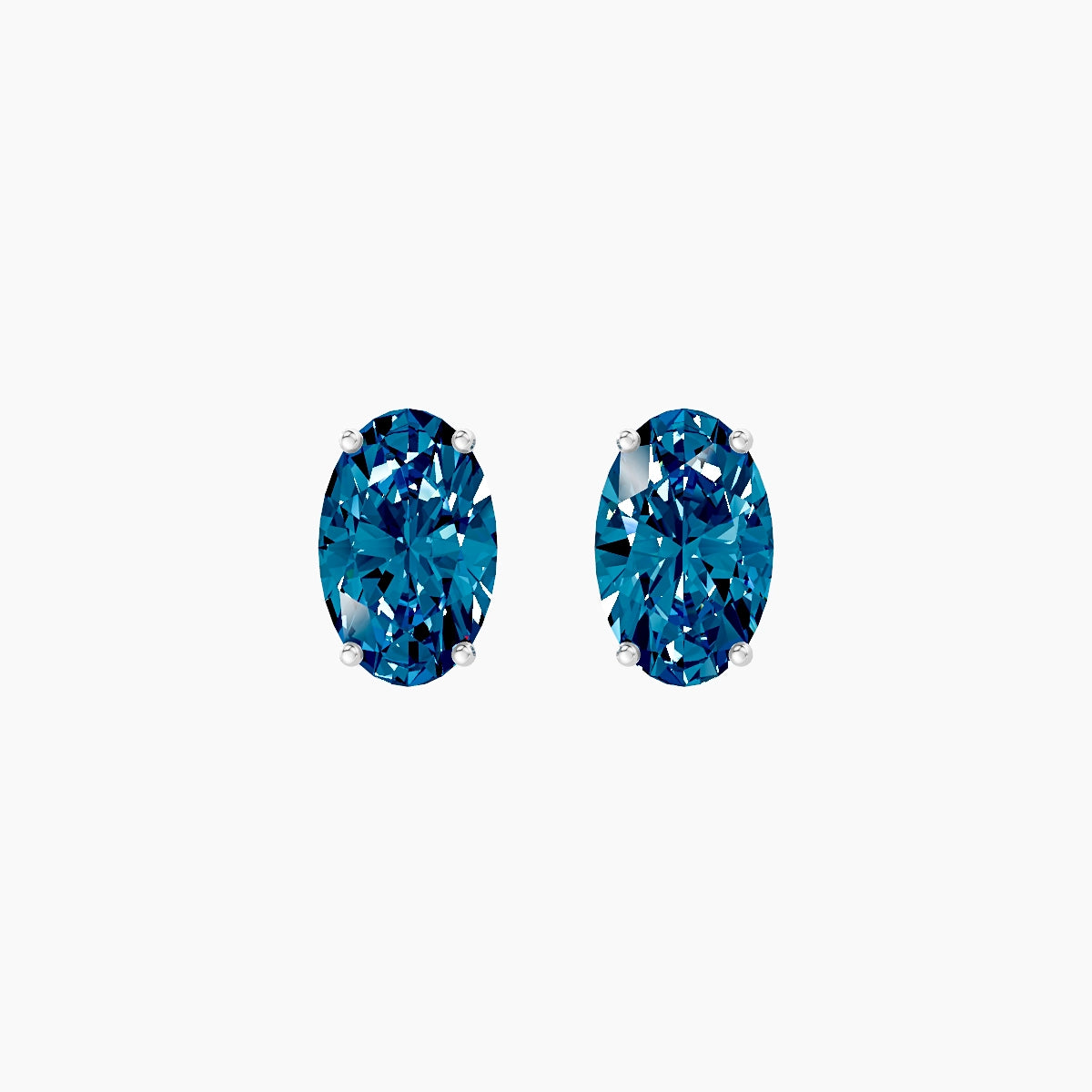 18k White Gold 3ct Oval Blue Lab Diamond Stud Earrings