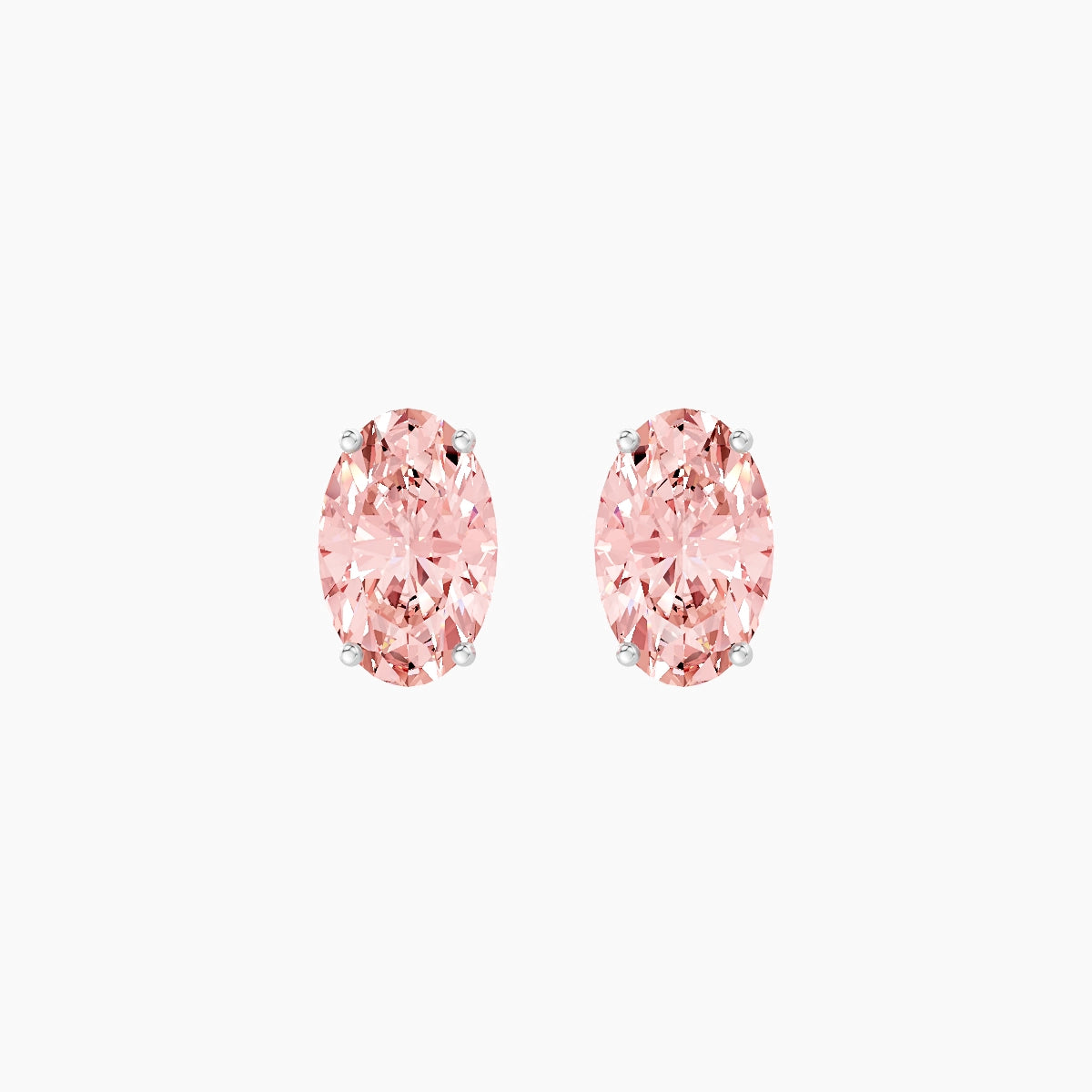 18k White Gold 3ct Oval Pink Lab Diamond Stud Earrings