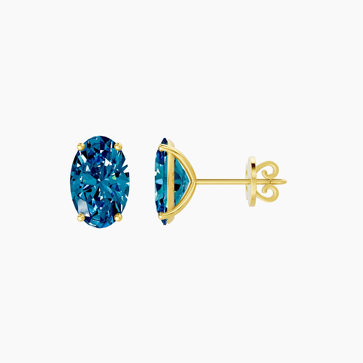 18k Yellow Gold 3ct Oval Blue Lab Diamond Stud Earrings
