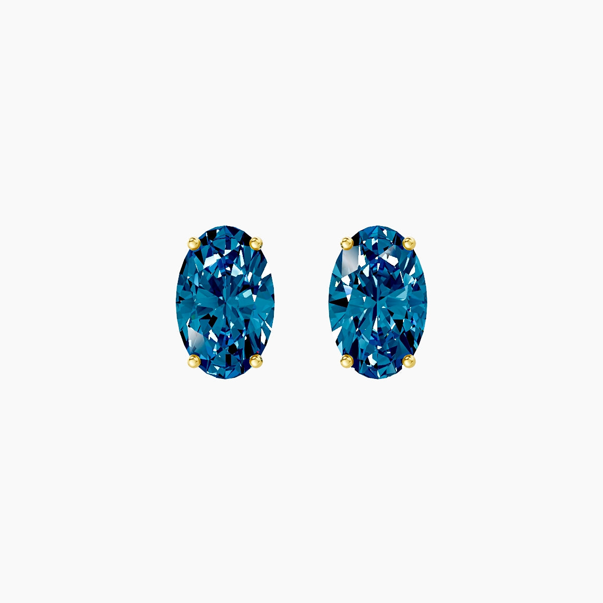 18k Yellow Gold 3ct Oval Blue Lab Diamond Stud Earrings