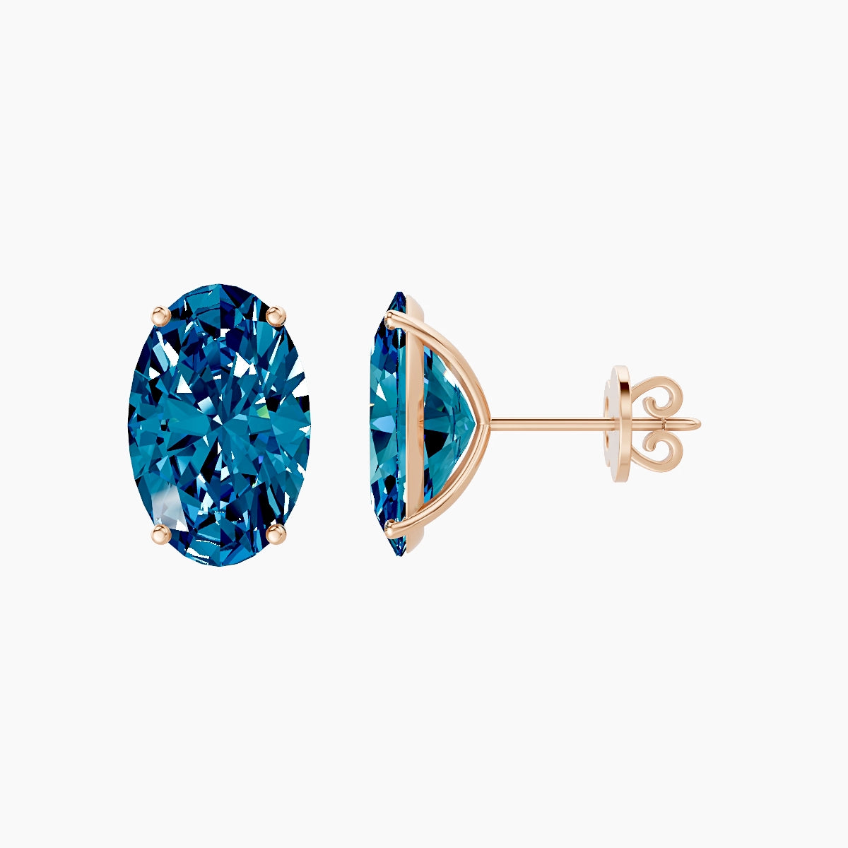 18k Rose Gold 5ct Oval Blue Lab Diamond Stud Earrings