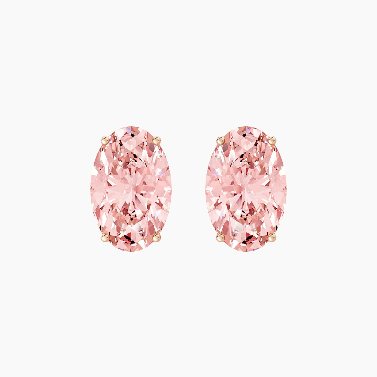 18k Rose Gold 5ct Oval Pink Lab Diamond Stud Earrings
