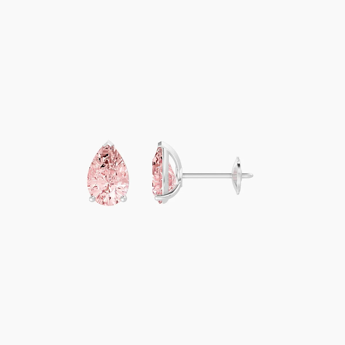 18k White Gold 1ct Pear Pink Lab Diamond Stud Earrings