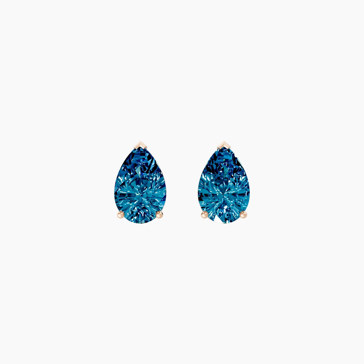 18k Rose Gold 2ct Pear Blue Lab Diamond Stud Earrings