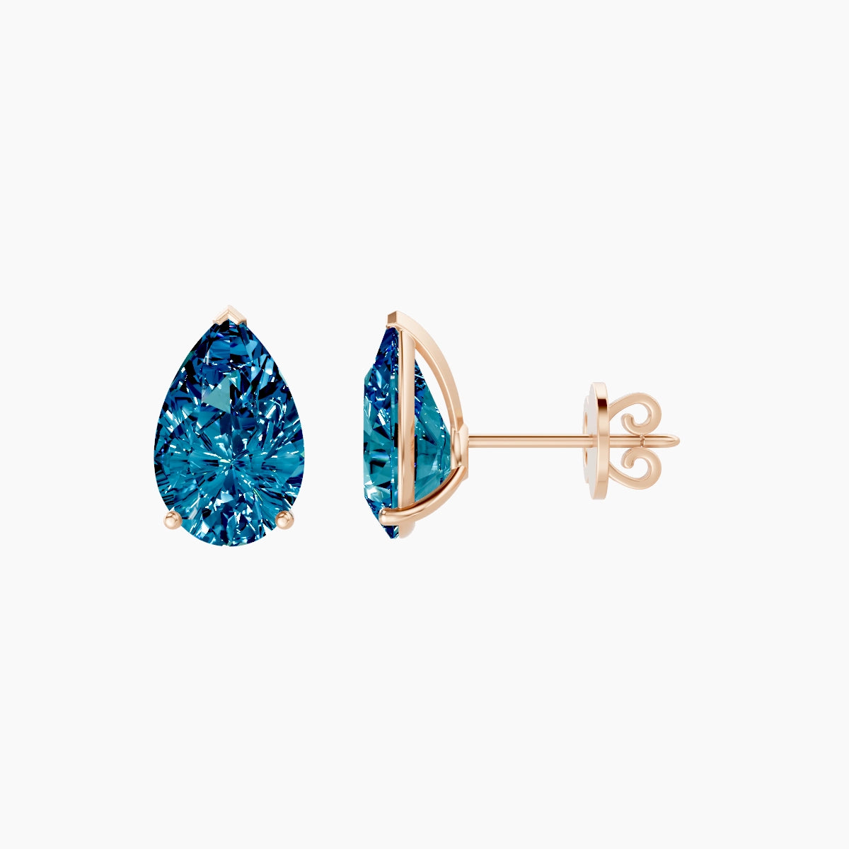 18k Rose Gold 3ct Pear Blue Lab Diamond Stud Earrings
