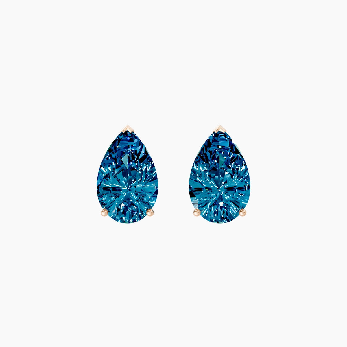 18k Rose Gold 3ct Pear Blue Lab Diamond Stud Earrings