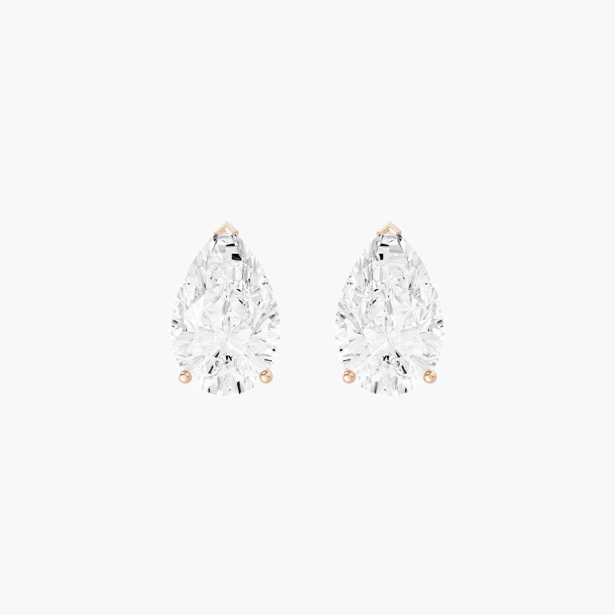 18k Rose Gold 3ct Pear White Lab Diamond Stud Earrings