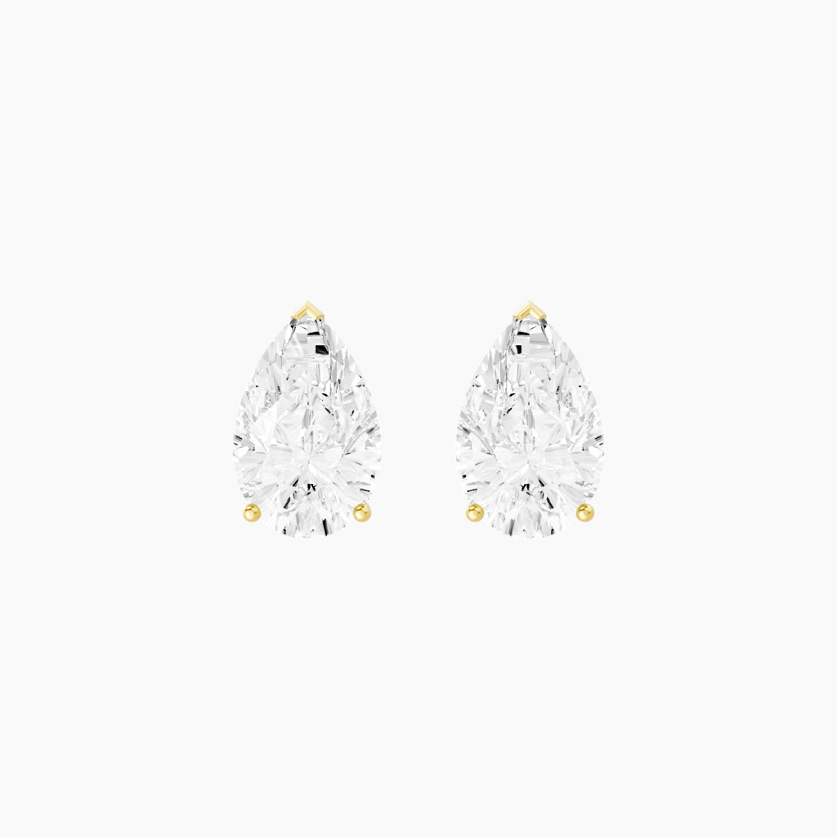 18k Yellow Gold 3ct Pear White Lab Diamond Stud Earrings