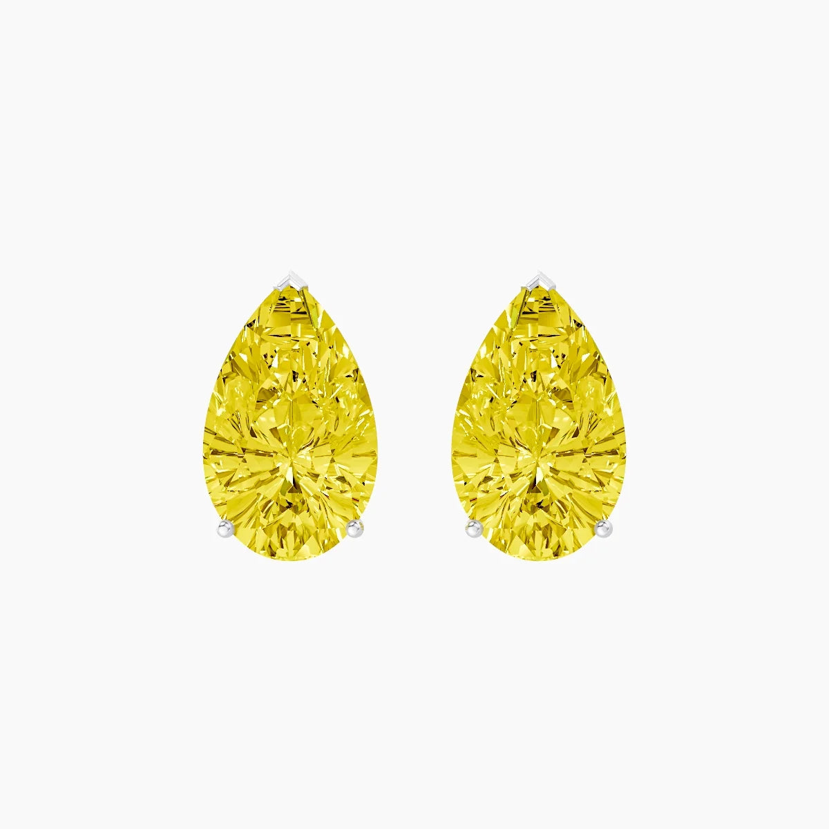 18k White Gold 5ct Pear Yellow Lab Diamond Stud Earrings